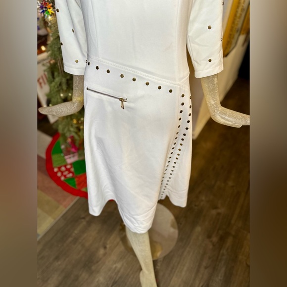 Wrong Side of Right White Long Sleeve Dress w/ Gold Studs. Size Large - Picture 5 of 15